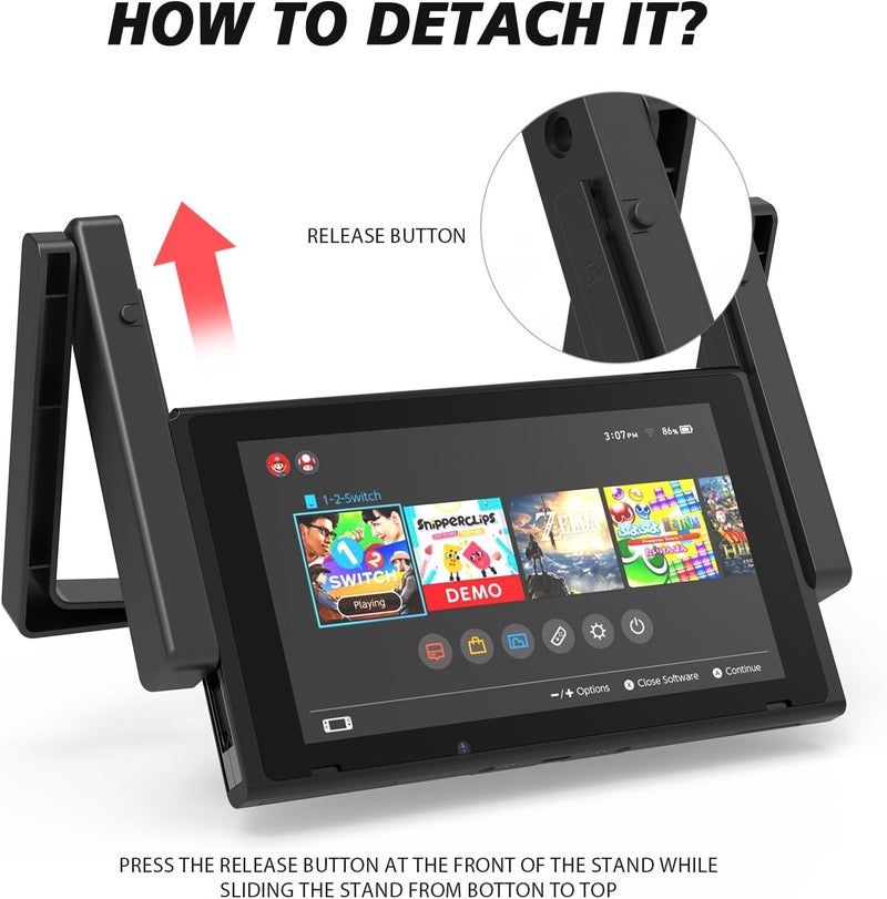 HalaGong Car Holder for Nintendo Switch/OLED, Foldable and Adjustable Table Stand Playstand Bracket, Portable Compact Console Desktop Holder Dock Car Headrest Play Stand Mount, Black - Image 3